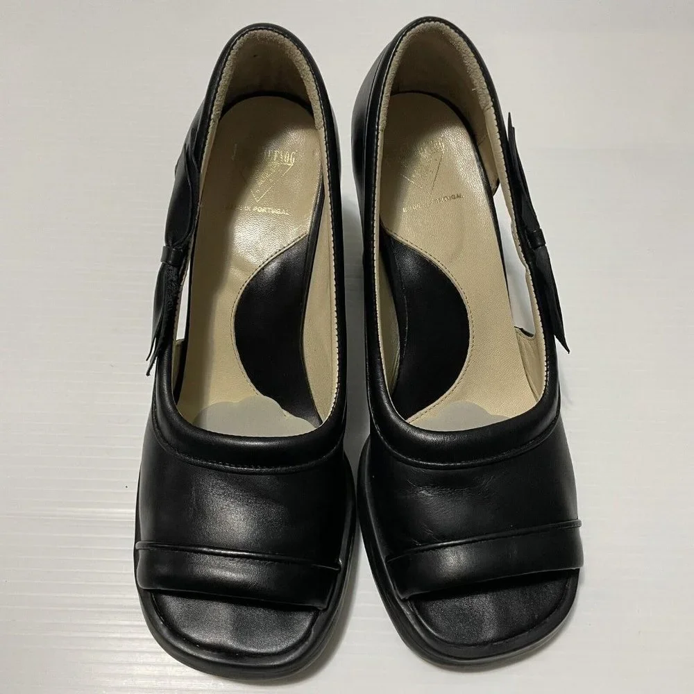 John Fluevog Mini Bebe Open-Toe Pumps Black Chunky Women’s Shoes Sz 10 - Picture 15 of 16